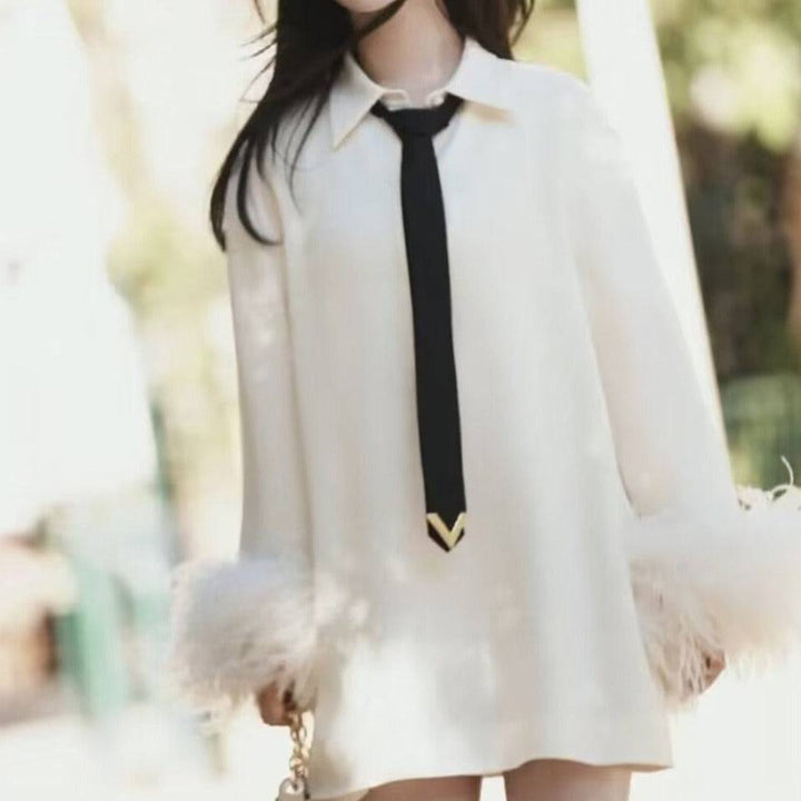 Iyovi Fluffy Long Sleeve Collared Top - Hot fashionista