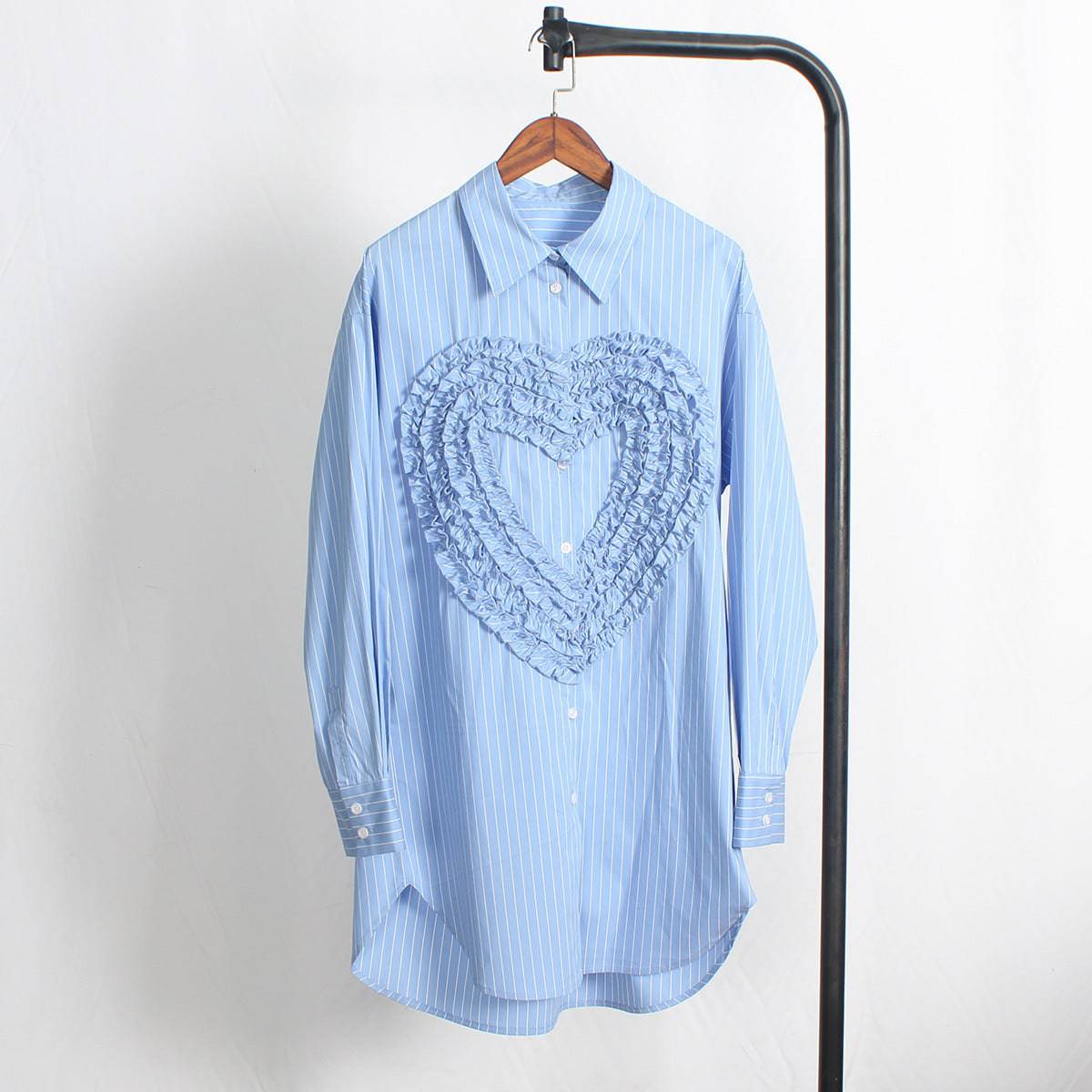 Micaela Stripped Ruffle Heart Embroidered Shirt Top