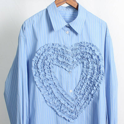 Micaela Stripped Ruffle Heart Embroidered Shirt Top