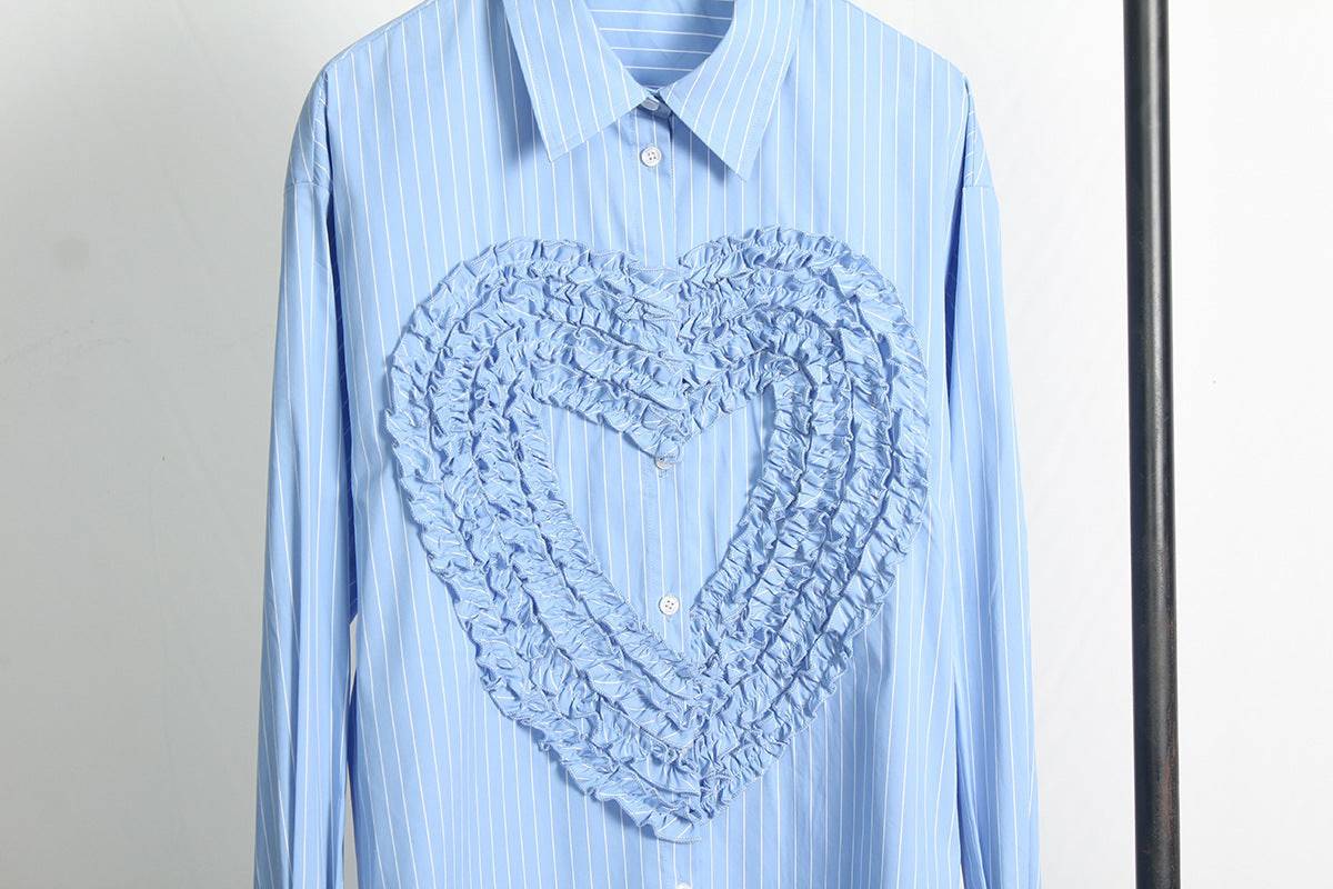 Micaela Stripped Ruffle Heart Embroidered Shirt Top