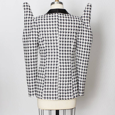 Mika Houndstooth Print Fringed Top