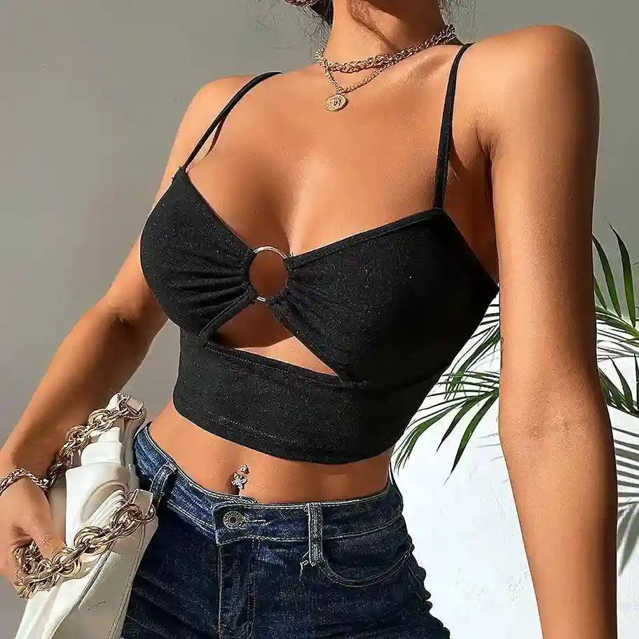 Claire Cut-out Round Ring Linked Cami Tops - Hot fashionista