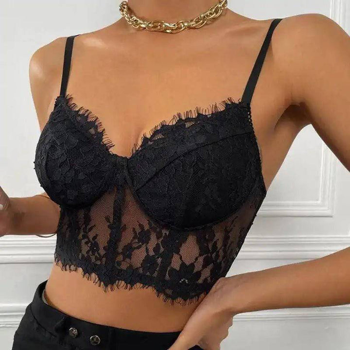 Dolly Spaghetti Strap Floral Lace Crop Top - Hot fashionista