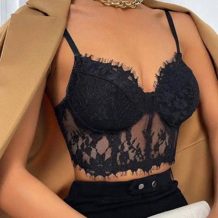 Dolly Spaghetti Strap Floral Lace Crop Top - Hot fashionista