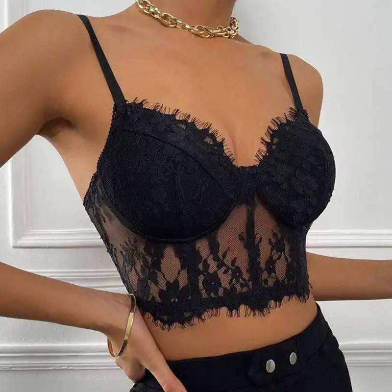 Dolly Spaghetti Strap Floral Lace Crop Top - Hot fashionista