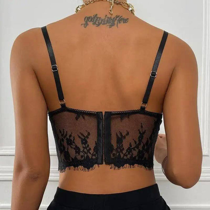 Dolly Spaghetti Strap Floral Lace Crop Top - Hot fashionista