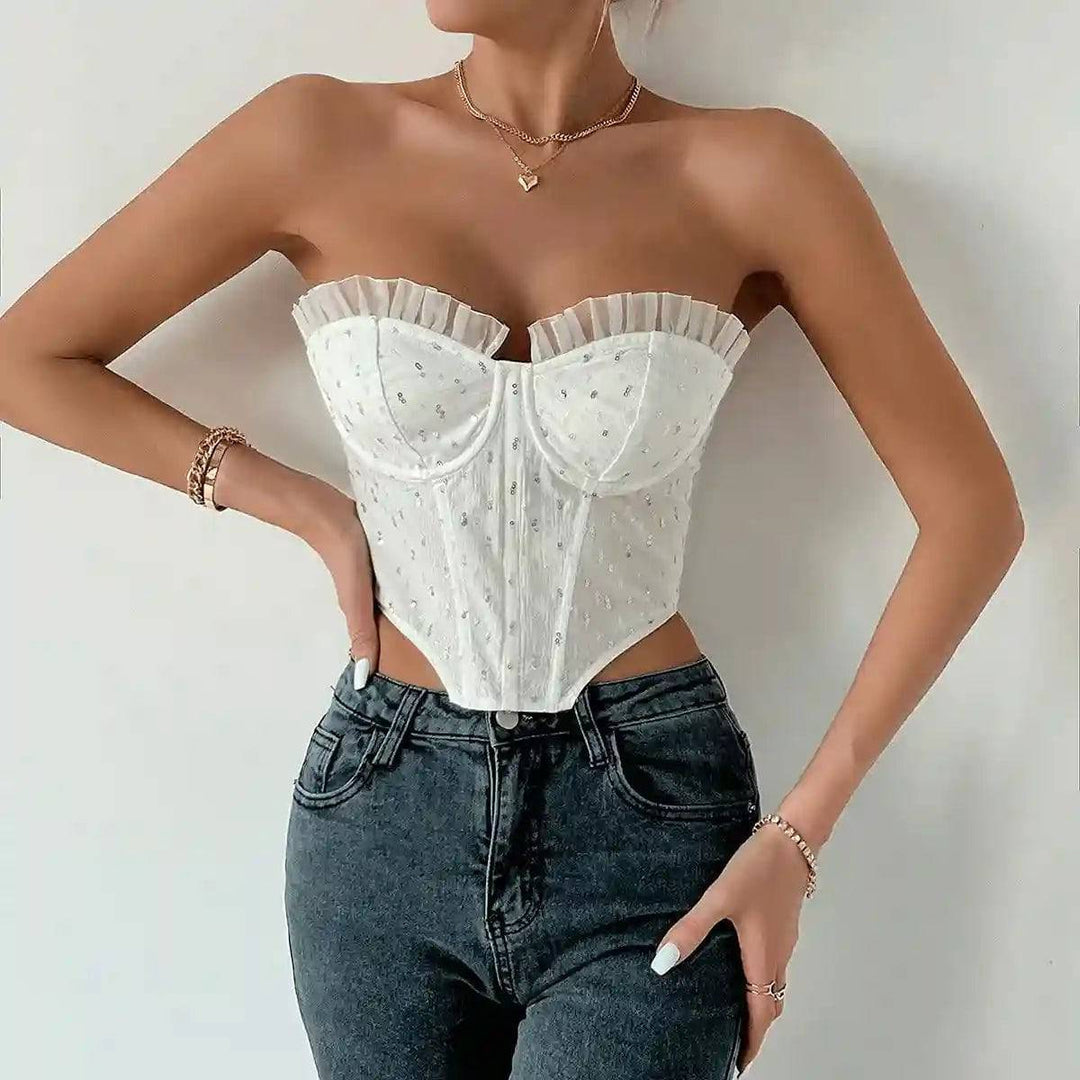 Leann Glitter Lace Irregular Tank Top - Hot fashionista