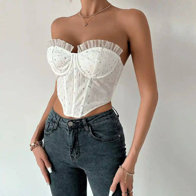 Leann Glitter Lace Irregular Tank Top