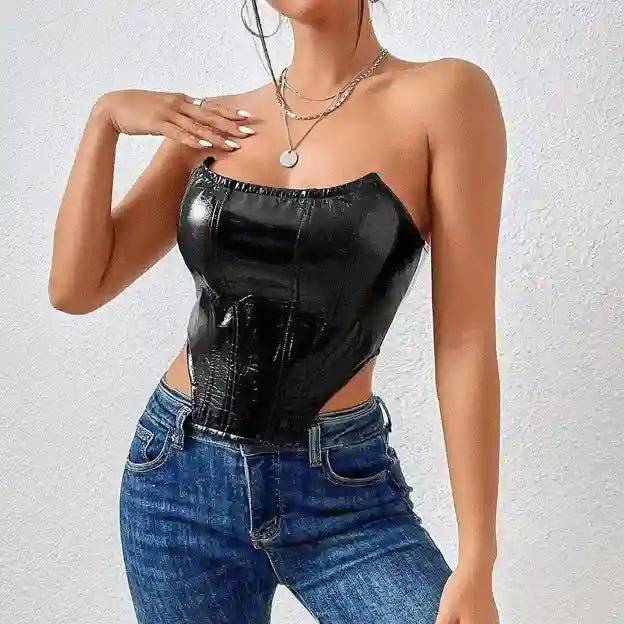 Mariah Off Shoulder PU Leather Corset Top