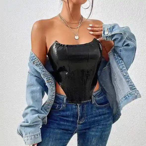 Mariah Off Shoulder PU Leather Corset Top