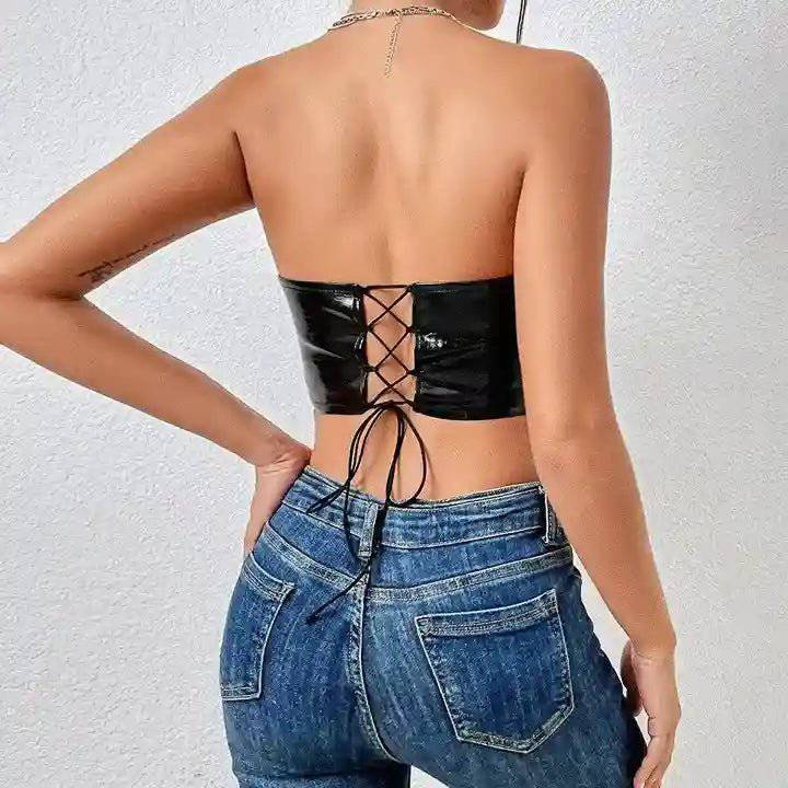 Mariah Off Shoulder PU Leather Corset Top