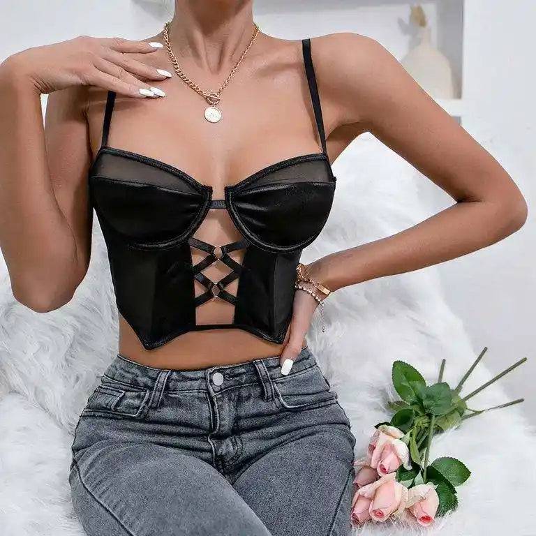 Top tipo camisola con bustier y parte delantera cruzada con tirantes Myra