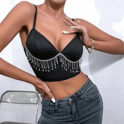 Patsy Spaghetti Strap Strass Fringe Crop Bustier Top 