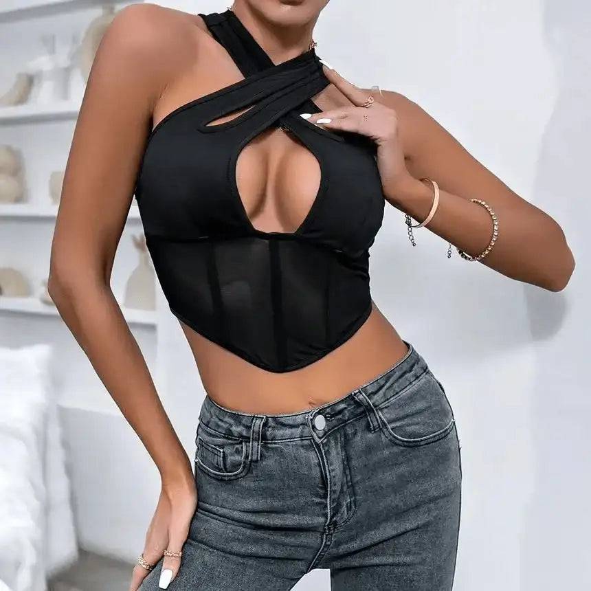 Rebeckah Halter Neck Cutout Corset Top - Hot fashionista