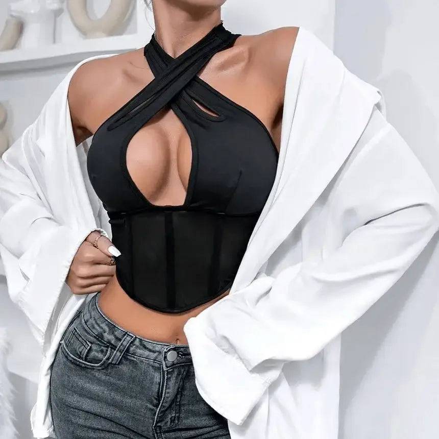 Rebeckah Halter Neck Cutout Corset Top - Hot fashionista