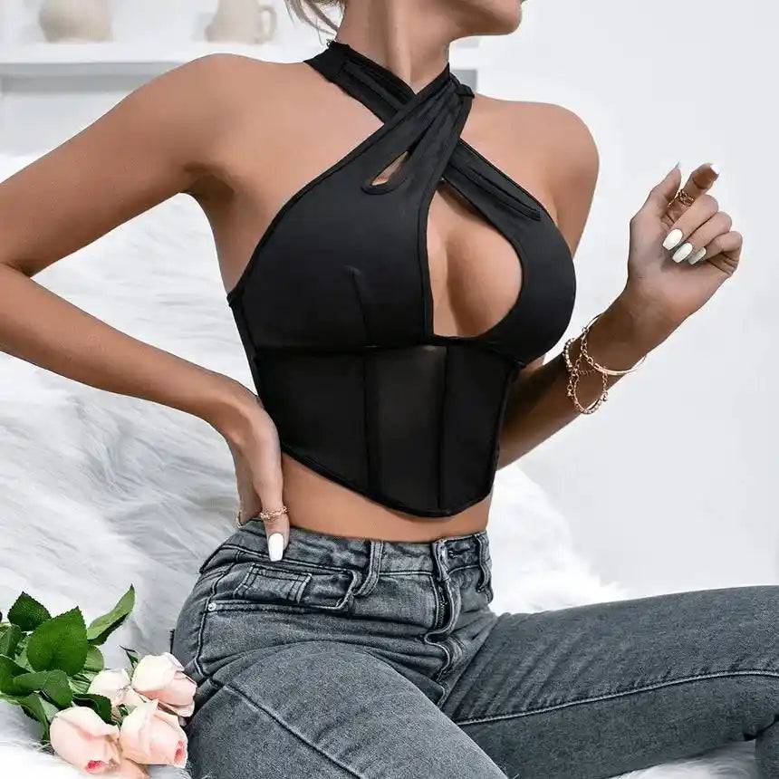 Rebeckah Halter Neck Cutout Corset Top - Hot fashionista