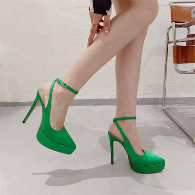 Pearl Pointed Toe Platform Pumps Buckle Strap Shoes