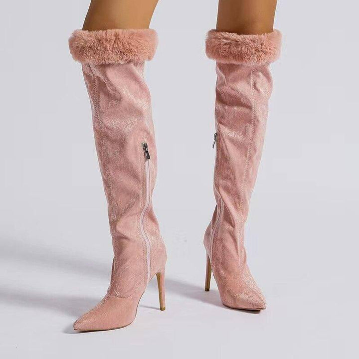 Cameron Pointed Toe Faux Fur High Boots - Hot fashionista