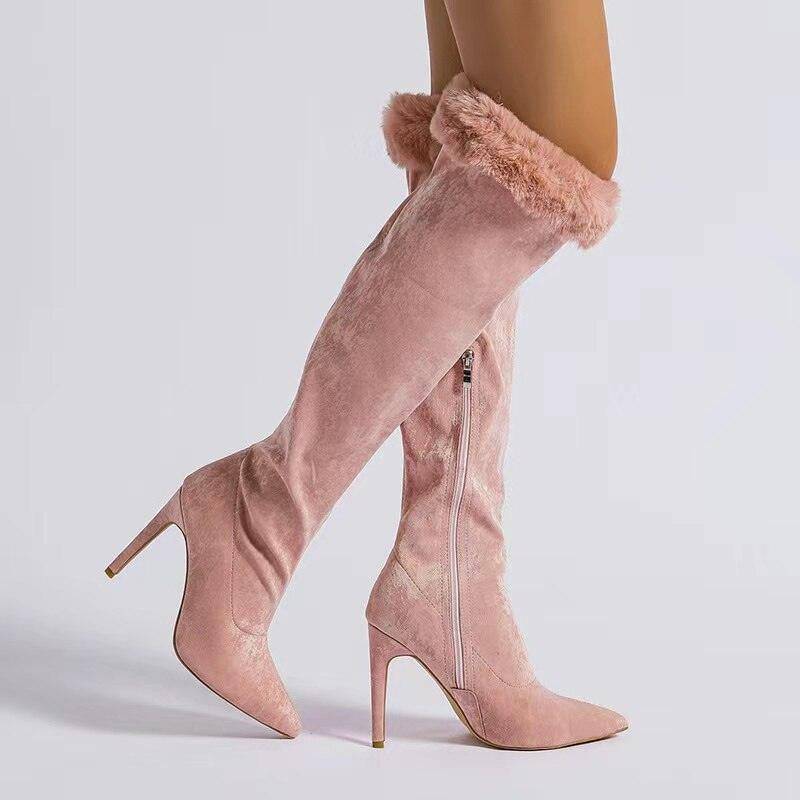 Cameron Pointed Toe Faux Fur High Boots - Hot fashionista