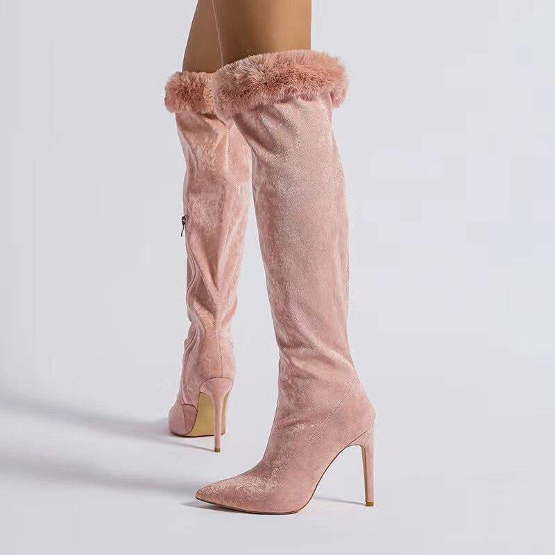 Cameron Pointed Toe Faux Fur High Boots - Hot fashionista