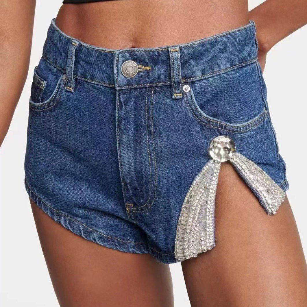 Lottie High Waist Crystal Embellished Denim Shorts - Hot fashionista