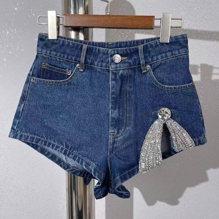 Lottie High Waist Crystal Embellished Denim Shorts - Hot fashionista