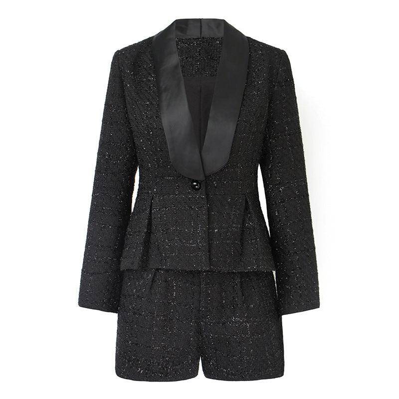 Whitney Solid Tweed Blazer Top & Shorts Set - Hot fashionista