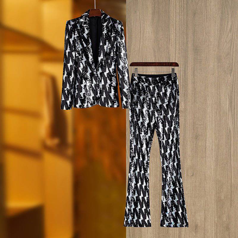 Faye Sequin Lapel Collar Blazer Pants Suit Set - Hot fashionista