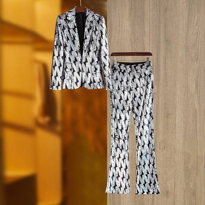 Faye Sequin Lapel Collar Blazer Pants Suit Set - Hot fashionista