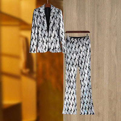 Faye Sequin Lapel Collar Blazer Pants Suit Set