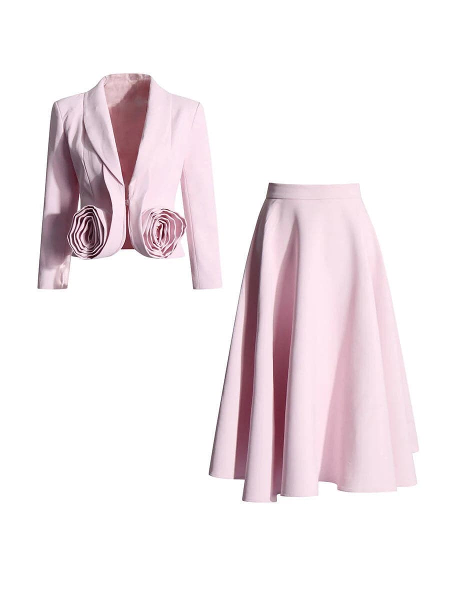 Zillienne Notched Collar Long Sleeve Blazer and Long Pleated Skirt Set - Hot fashionista