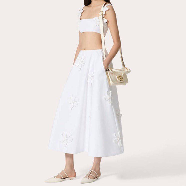 Bailey Floral Appliqué Crop Top & Long Skirt Set - Hot fashionista