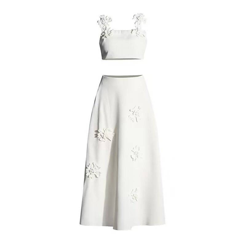 Bailey Floral Appliqué Crop Top & Long Skirt Set