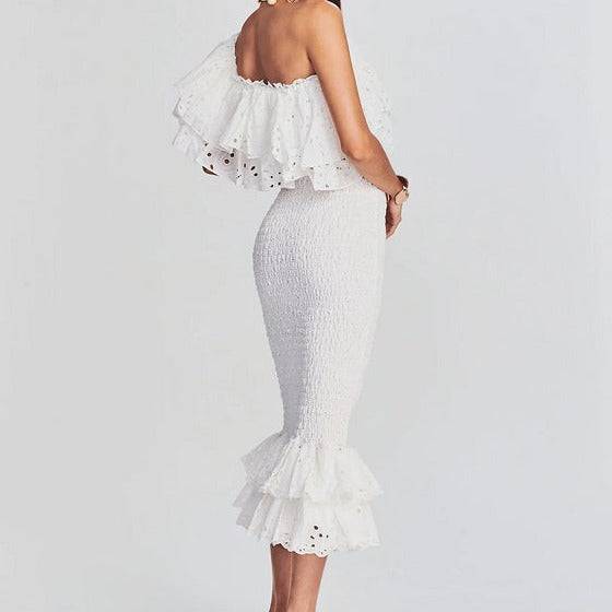 Kristine Eyelet Embellished Tiered Ruffle Skirt Set