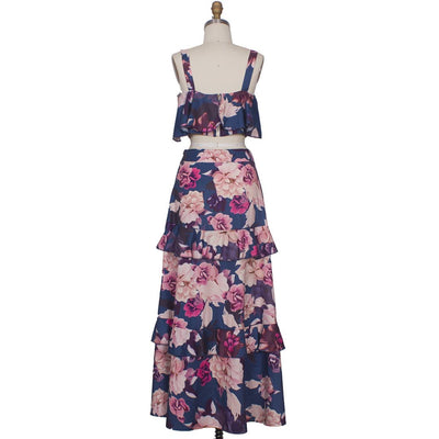 Mertysa Spaghetti Strap Floral Top & Ruffle Long Skirt Set