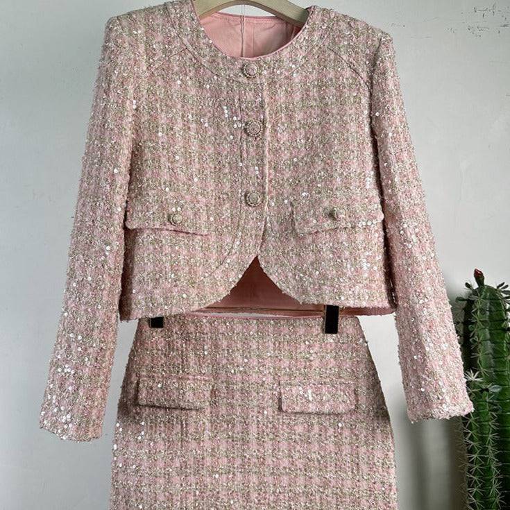 Rosalie Button Down Tweed Jacket & Mini Skirt - Hot fashionista