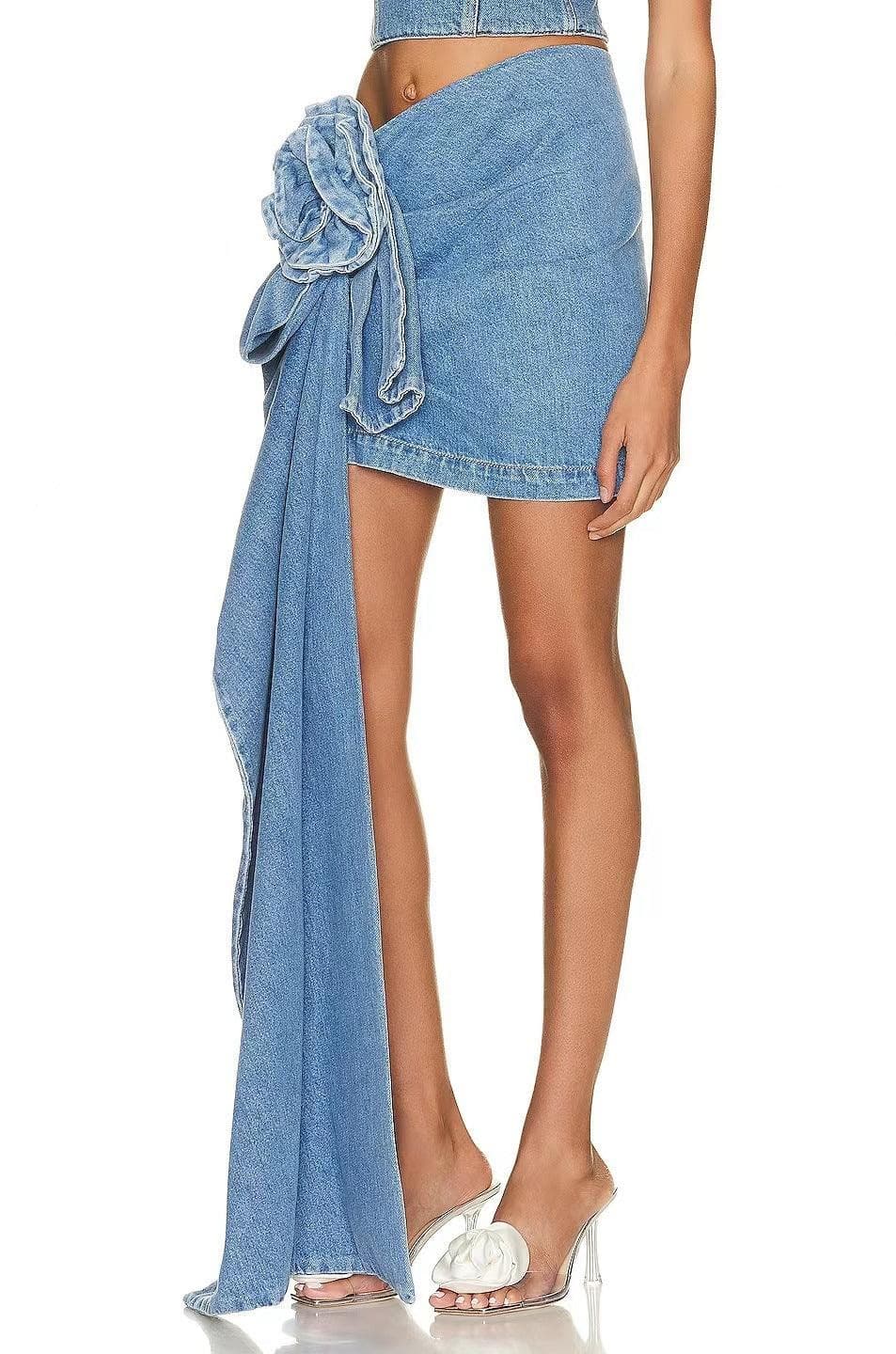 Bailee 3D Flower Irregular Denim Skirt - Hot fashionista