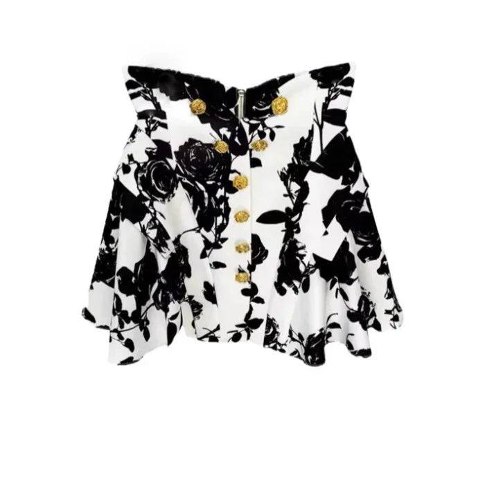 Annie Black and White Rose Printed Mini Skirt - Hot fashionista