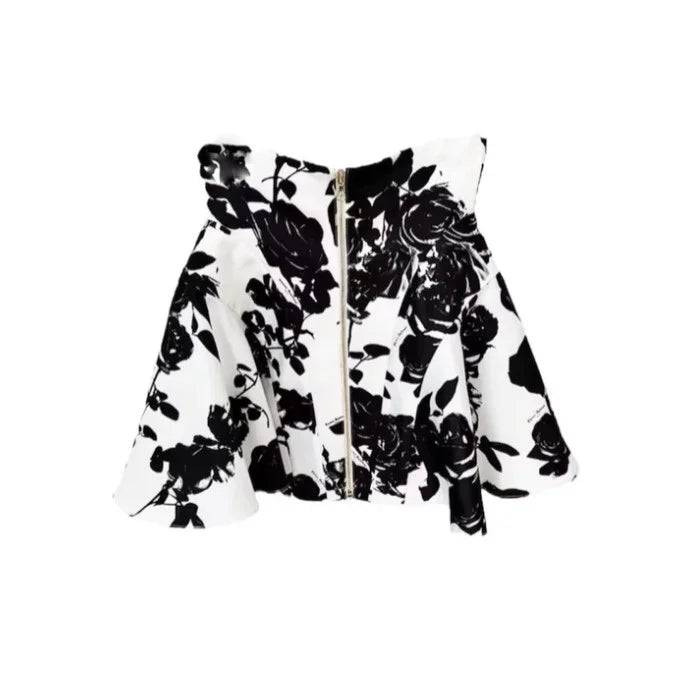 Annie Black and White Rose Printed Mini Skirt - Hot fashionista