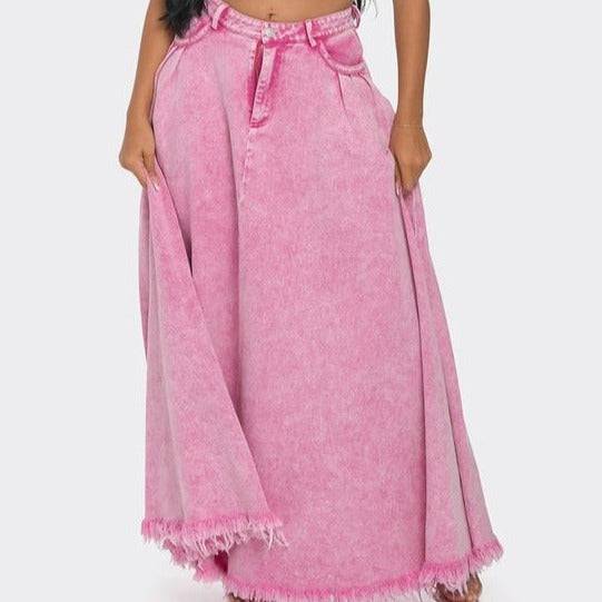 Rosaline High Rise Washed Denim Maxi A-Line Skirt - Hot fashionista