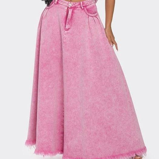 Rosaline High Rise Washed Denim Maxi A-Line Skirt - Hot fashionista