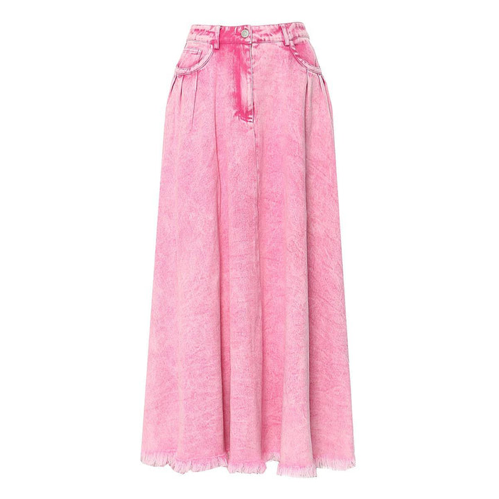 Rosaline High Rise Washed Denim Maxi A-Line Skirt - Hot fashionista