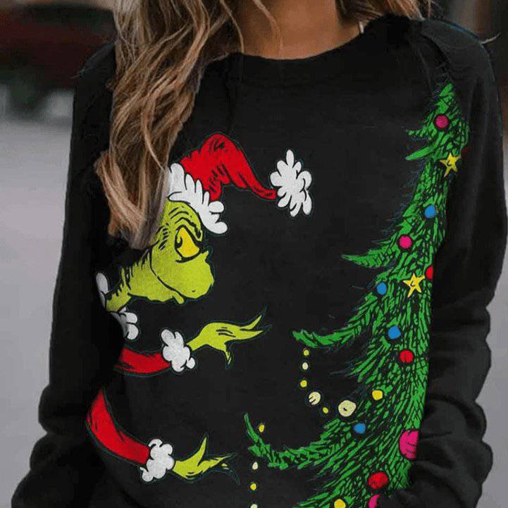 Minerva Long Sleeve Round Neck Christmas Print Sweatshirt - Hot fashionista