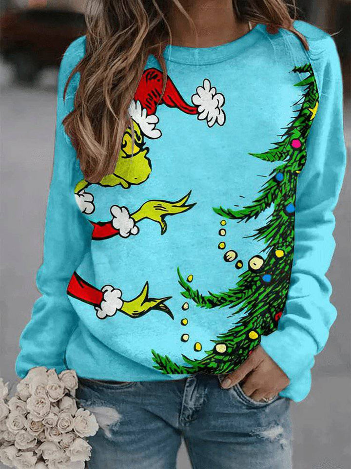 Minerva Long Sleeve Round Neck Christmas Print Sweatshirt - Hot fashionista