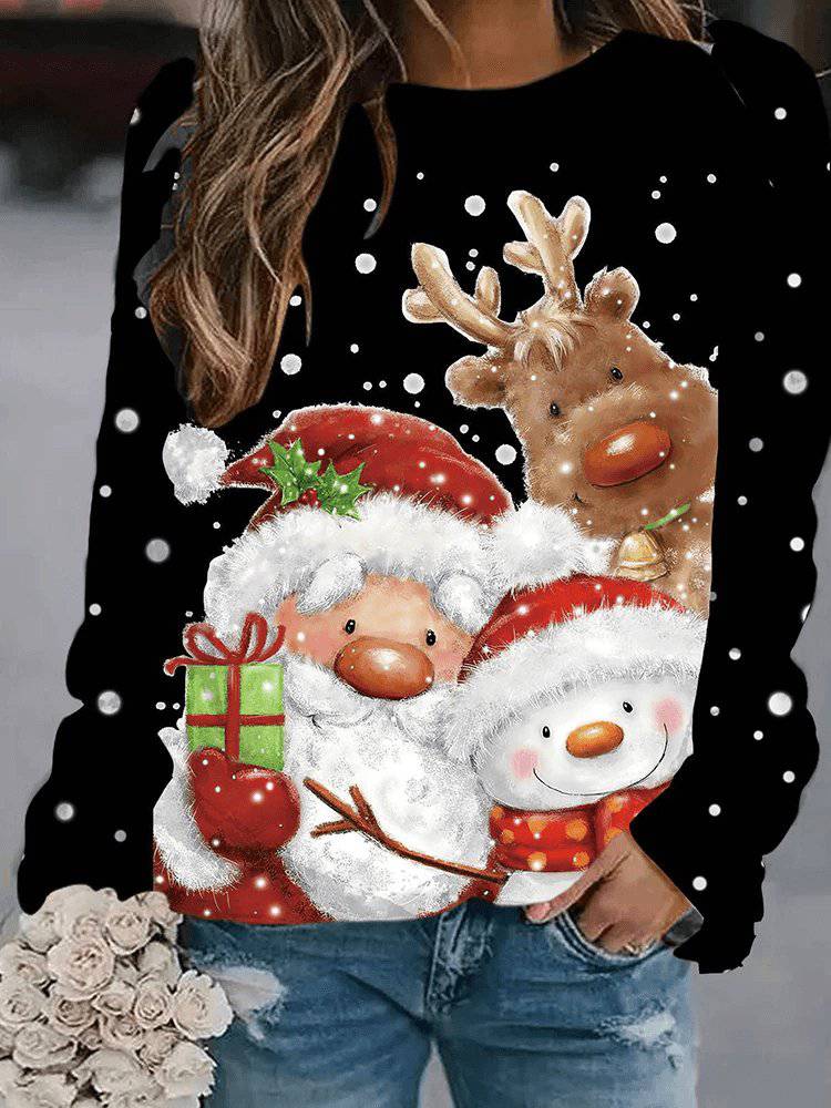 Minerva Long Sleeve Round Neck Christmas Print Sweatshirt - Hot fashionista