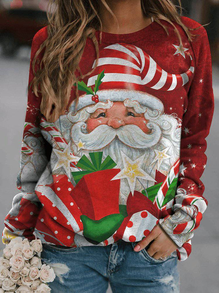 Minerva Long Sleeve Round Neck Christmas Print Sweatshirt - Hot fashionista