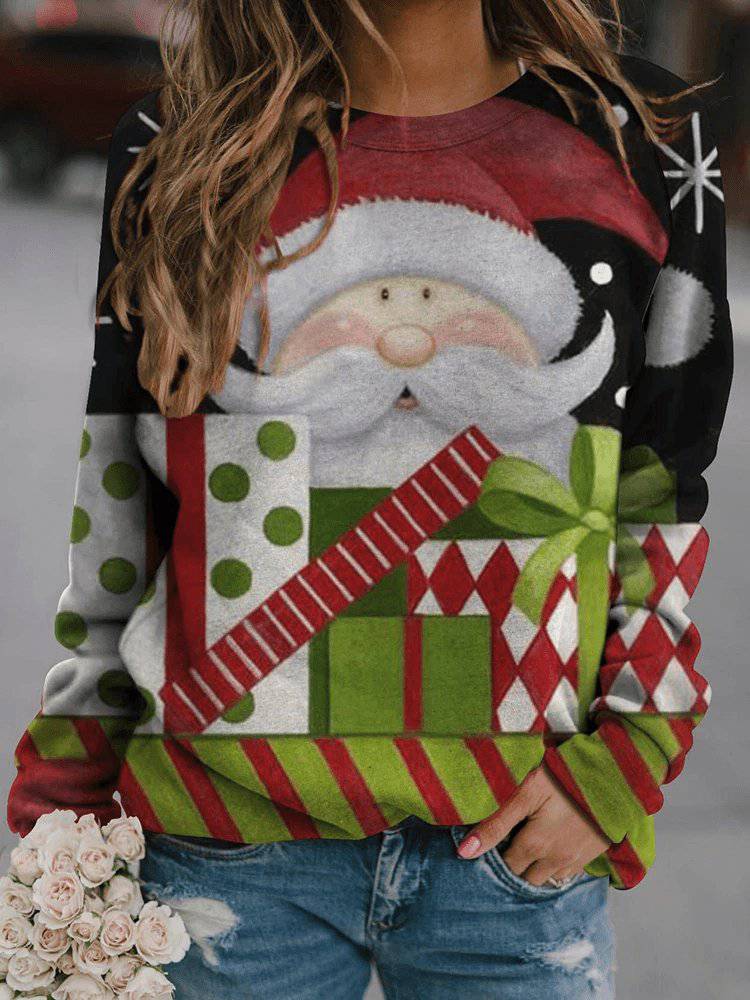 Minerva Long Sleeve Round Neck Christmas Print Sweatshirt - Hot fashionista