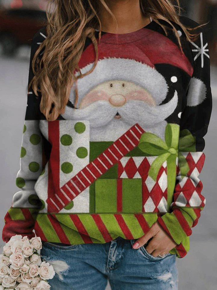 Minerva Long Sleeve Round Neck Christmas Print Sweatshirt - Hot fashionista