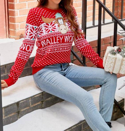 Dakota Crewneck Elk Print Knitted Pullover Sweater - Hot fashionista