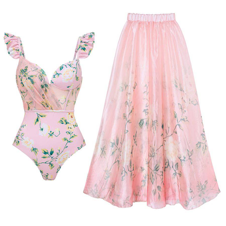 Maillot de bain une pièce à volants et motif floral Georgiana avec jupe